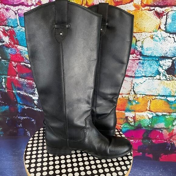 Frye & Co Tania Black Leather Pull On Tall Riding Boots Equestrain Size 6 1/2 - Picture 15 of 16